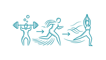 Obraz premium Progression of Fitness - Weightlifting, Running, and Yoga Sequence.