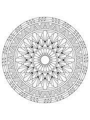 Doodle pattern with ethnic mandala ornament Black and white illustration. Outline Coloring page for coloring book
