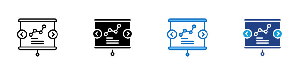 Slide Navigation Multiple Style Icon Design Vector - presentation screen with arrows and charts representing slide navigation and structured presenting