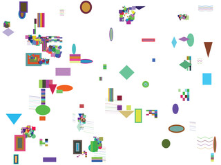 Dense abstract geometric pattern background with colorful shapes and digital data mosaic effect.