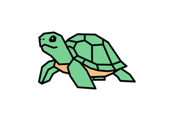 Stylized drawing of a green turtle with an orange plastron on white