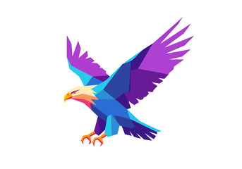 Obraz premium Stylized colorful polygon art of a bald eagle descending with wings spread