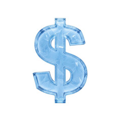 Obraz premium Realistic ice dollar sign symbol frozen cold frosty texture isolated on transparent background