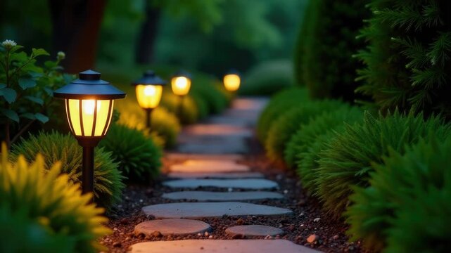 Video A lit pathway surrounded by darkness, ideal for use in nighttime scenes or as a leading element
