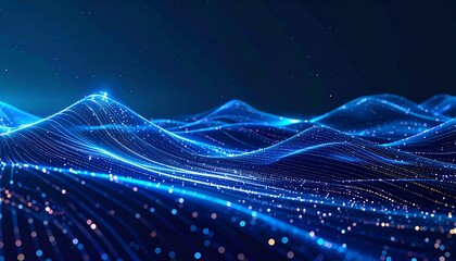 Abstract digital economy background, glowing data lines flowing diagonally, dark navy backdrop, futuristic fintech vibe, 2026 corporate style.