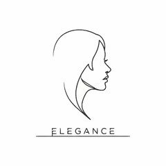 Elegant womans face profile in continuous one line art style.