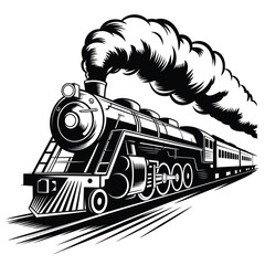 Vintage steam locomotive billowing smoke on train tracks © Esrat