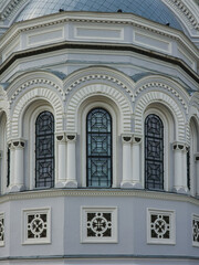 Obraz premium Architectural facade detail of St. Michael the Archangel Church, Kaunas, Lithuania, August 17, 2025