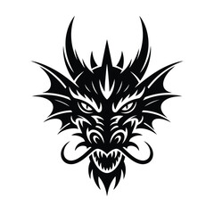 Fierce black dragon head tattoo design on white background