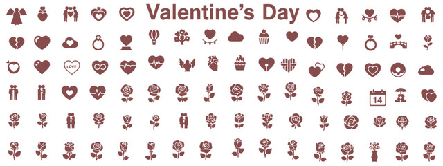 Set of elements for Valentine's Day. Cute bows, hearts, envelopes, gift box and lettering. Elements for your design and decoration isolated on white background. Be my Valentine. Vector illustration