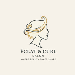 Elegant Woman Silhouette with Flowing Hair for Beauty Salon Logo.