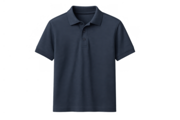Blue navy men's polo shirt with collar and buttons on a transparent background, perfect for apparel mockups and casual fashion