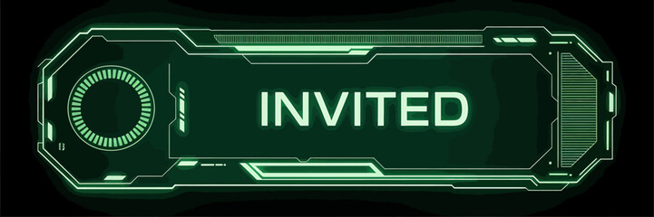 Futuristic Green Neon Invitation Interface with Intricate Details and Technology Aesthetics Emphasizing the Word Invited