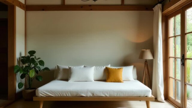 Video A white bed sits next to a window in a bedroom