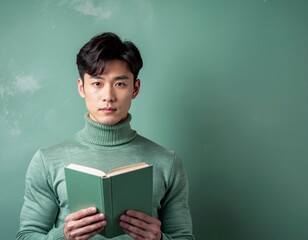 Contemplative Reader: A focused individual is absorbed in the pages of a book, lost in thought against a plain backdrop. The scene evokes a sense of intellectual curiosity and tranquility.