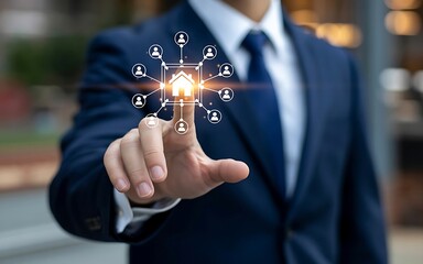 Businessman Interacting With Digital Housing Network Interface