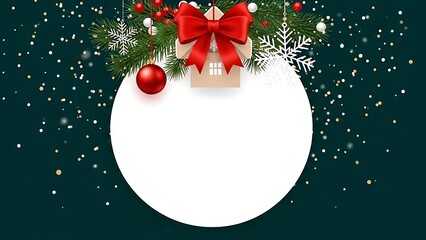 Festive christmas ornament frame with red bow and snowflakes for holiday greetings and decorations