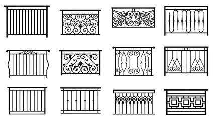 Fototapeta premium Collection of ornamental balcony and railing designs