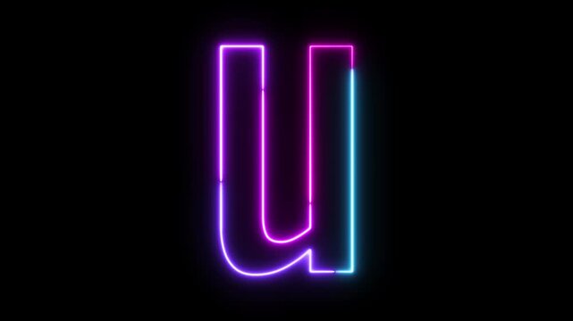 Colorful Neon Glowing Small Letter u Text Animation, Vibrant Multicolor Electric Outline Typography on Black Background, Futuristic Light Stroke Effect for Modern Titles, Logos, Motion Graphics, and