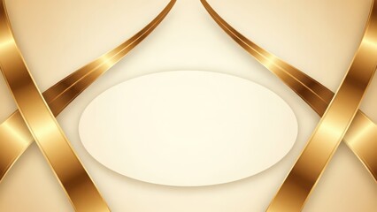 Elegant golden ribbon abstract background with central oval frame for text or logo presentation
