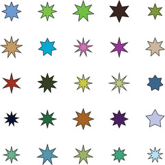 A colorful array of stars in a geometric formation scattered around vector illustration