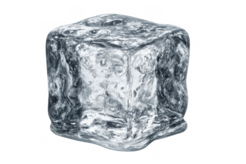 Ice cube floating, showing clarity and freezing temperature, perfect for refreshment concepts with a transparent background