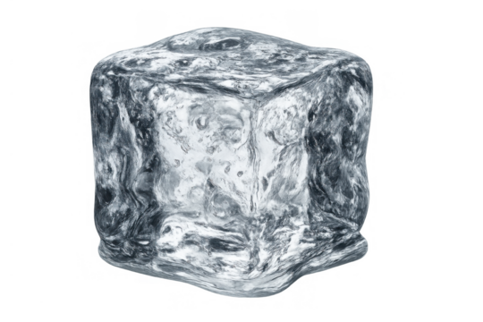 Ice cube floating, showing clarity and freezing temperature, perfect for refreshment concepts with a transparent background - Powered by Adobe