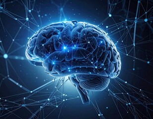 Glowing brain illustration with connections, representing thought and neural networks