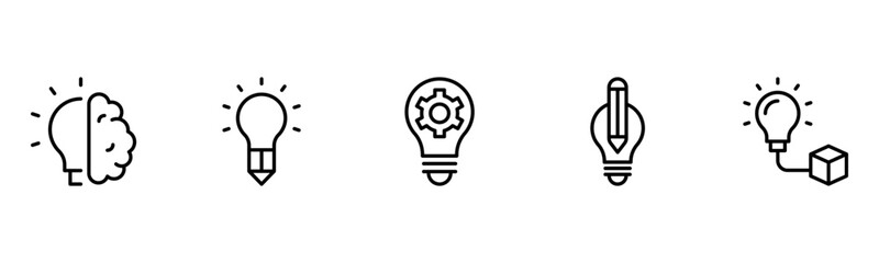 Light vector web line icons depicting light bulbs, ideas, innovation, creativity, and illumination for inspired thinking and solutions.