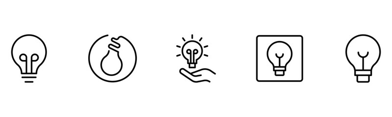 Light vector web line icons depicting light bulbs, ideas, innovation, creativity, and illumination for inspired thinking and solutions.