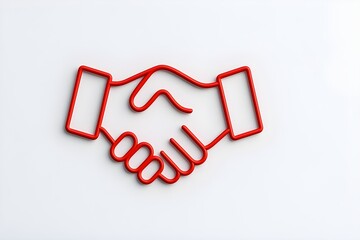 Obraz premium Red Wireframe Handshake Icon — Partnership, Agreement & Collaboration Symbol.