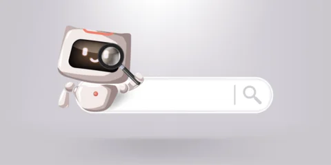 Fototapeten Pony Search bar and AI chatbot assisting in finding information and providing solutions. Technology supports data retrieval and analysis. Artificial intelligence robot helping answer questions, generating.  © Felizlalala