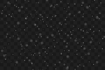 Falling white glitter particles or snow effect overlay on a transparent background, perfect for festive and winter design projects