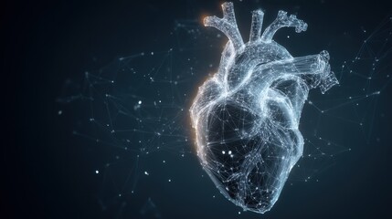 A heart made of lines and dots. The heart is surrounded by a dark background. The heart is made of lines and dots, and it looks like it is made of a computer program