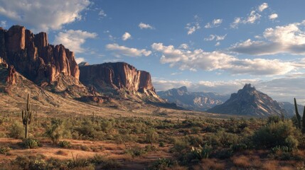 Arizona Desert Landscape with Majestic Cliffs and Blue Sky.