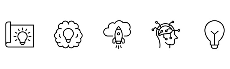 Light vector web line icons depicting light bulbs, ideas, innovation, creativity, and illumination for inspired thinking and solutions. © oneflock