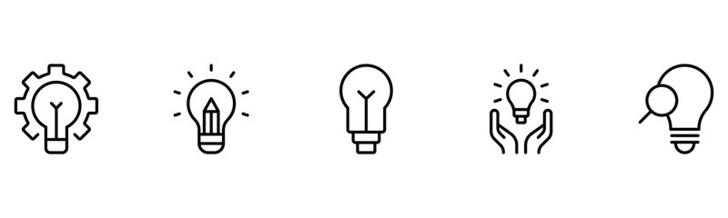 Light vector web line icons depicting light bulbs, ideas, innovation, creativity, and illumination for inspired thinking and solutions.