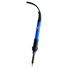 Blue Soldering Iron With Curved Tip And Adjustable Temperature Dial For Electronics Work
