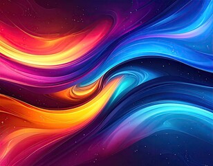 Swirling, vibrant abstract with flowing ribbons of warm and cool colors