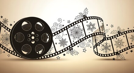 Winter holiday themed film reel with snowflakes and festive elements illustration