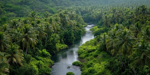 Lush Green Tropical Forest with a Winding River.