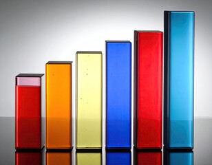 Colorful, glossy bar graph showing increasing values. Background is light gray and table is black