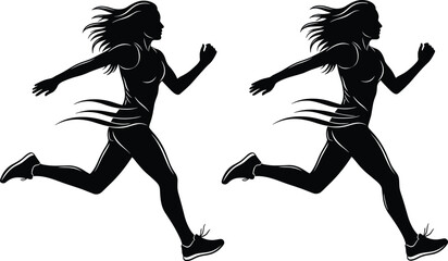 Obraz premium Energetic, running, woman, silhouette, showcasing, athletic, movement, speed, fitness, training, dynamic, posture, active, lifestyle, health, sport, endurance, motion