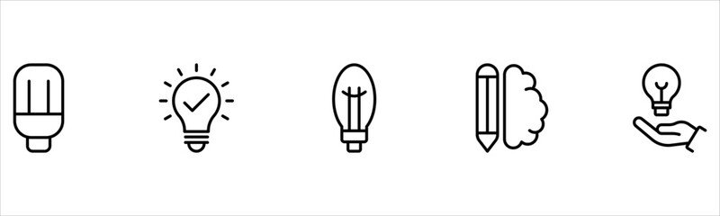 Light vector web line icons depicting light bulbs, ideas, innovation, creativity, and illumination for inspired thinking and solutions.