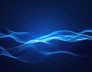 Blue digital wave pattern with tiny particles. A futuristic, flowing background