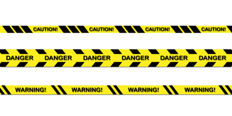 Yellow and black caution warning danger tape strips isolated on transparent background