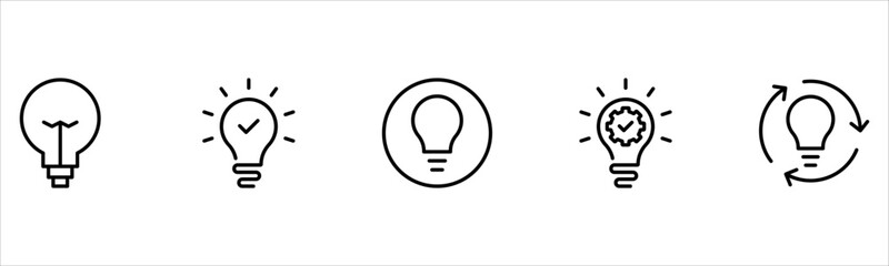 Light vector web line icons depicting light bulbs, ideas, innovation, creativity, and illumination for inspired thinking and solutions.