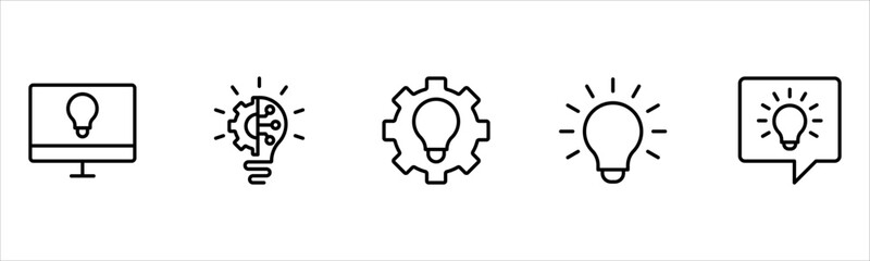 Light vector web line icons depicting light bulbs, ideas, innovation, creativity, and illumination for inspired thinking and solutions.