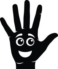 Happy cartoon hand silhouette with smiling face, friendly gesture symbol for kids education, communication, greeting and playful design