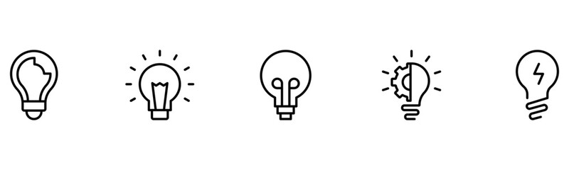 Light vector web line icons depicting light bulbs, ideas, innovation, creativity, and illumination for inspired thinking and solutions.
